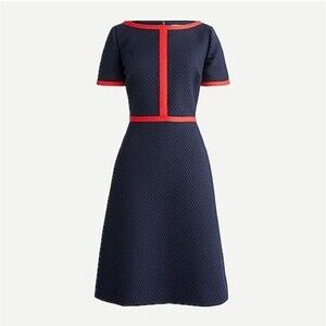 J. Crew Women’s Matelasse Dress Contrast Piping Blue Red Lined NWOT Size 4
